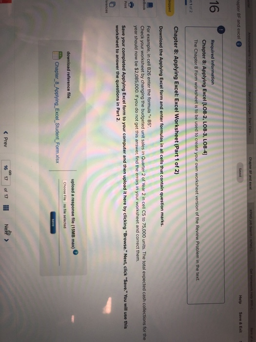  BF and 16 Chapter 8: Applying Excel [LO8-2, LO8-3, LO8-4) t