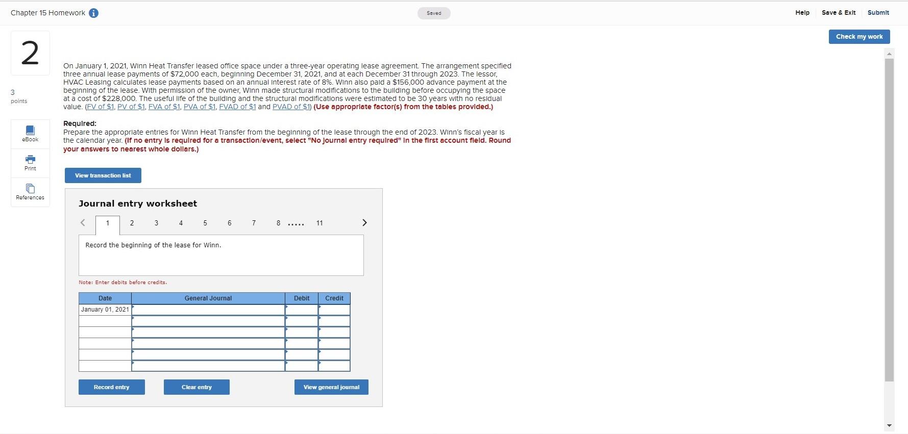  Chapter 15 Homework Saved Help Save & Exit Submit Check my