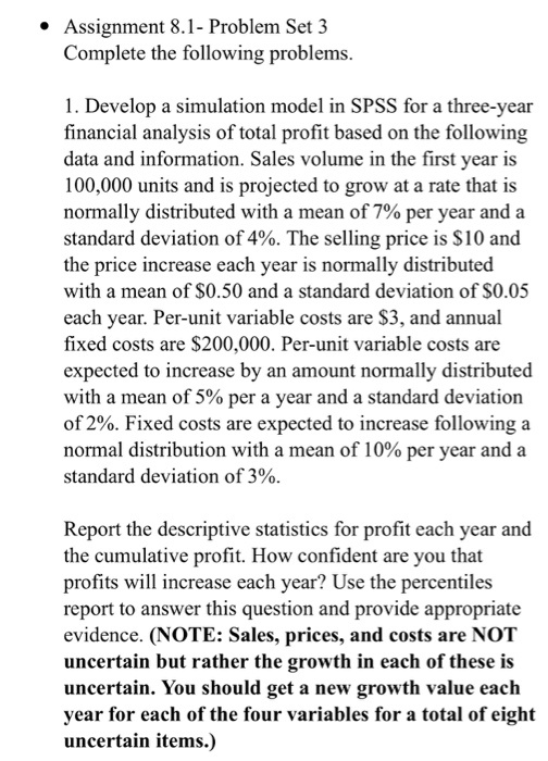  looking for how to put in SPSS Assignment 8.1- Problem Set