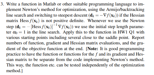  3. Write a function in Matlab or other suitable programming language