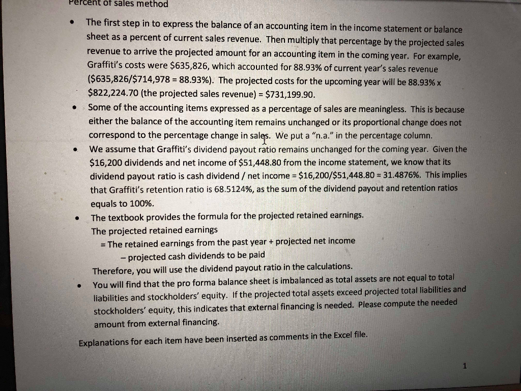 the percent of sales method to create pro forma income statement and