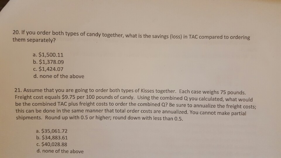 demand (units) W = annual carrying cost factor (%) V = unit