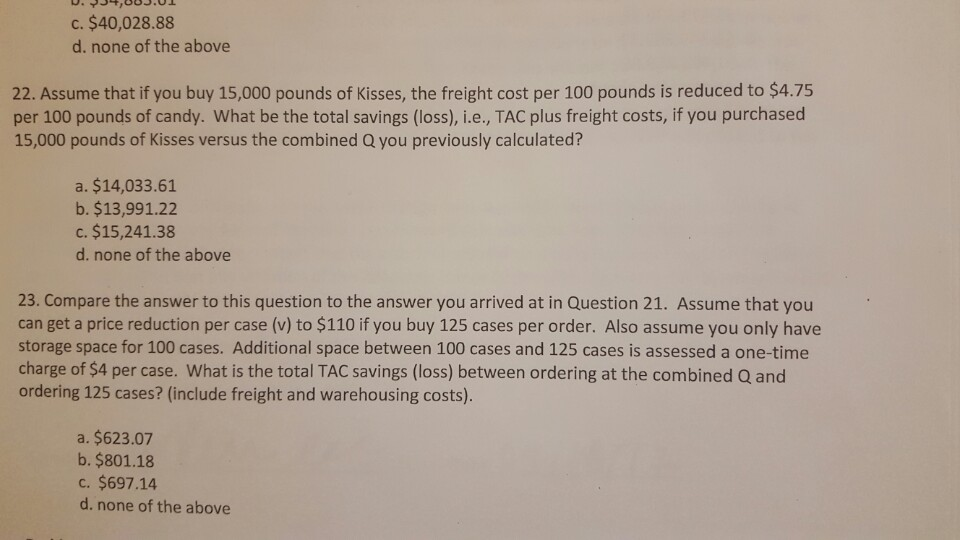 value A = ordering cost per order Q = order quantity (units)