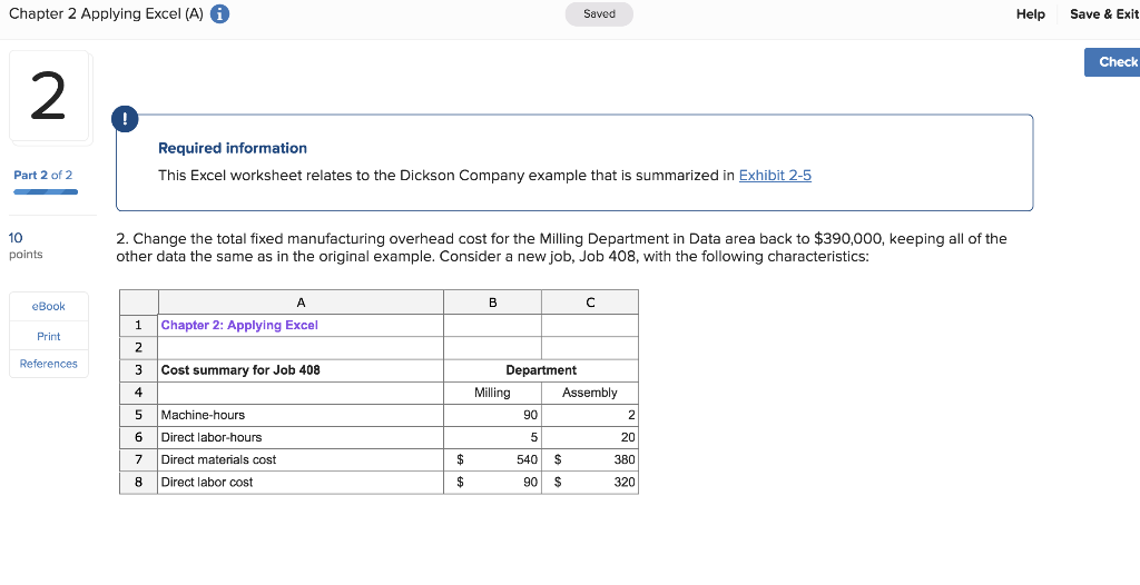  Chapter 2 Applying Excel (A)i Help Save & Exit Saved Check