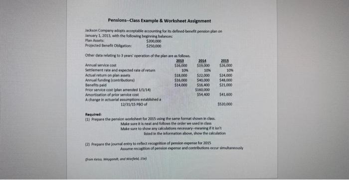 I need help preparing the pension worksheet for the year 2015 as