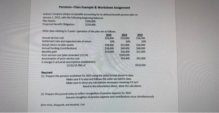 Assignment Jackan Company adopts acceptable accounting for its defined-benefit pensian plan on
