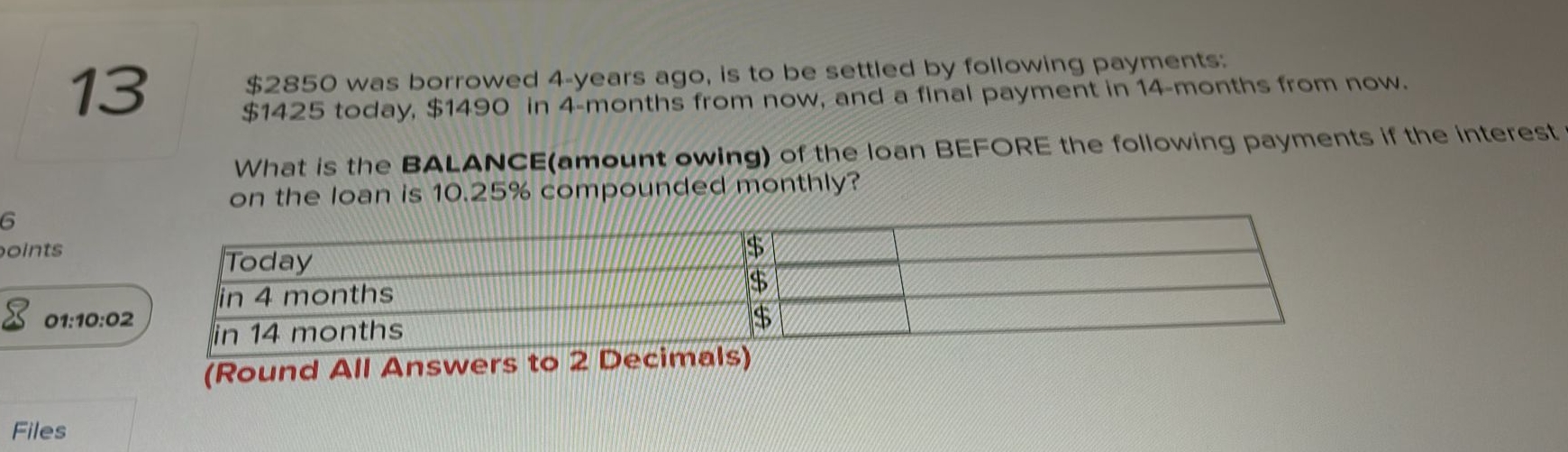  13$2850 was borrowed 4-years ago, is to be settled by following