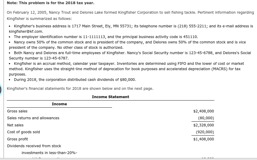 Note: This problem is for the 2018 tax year. On February
