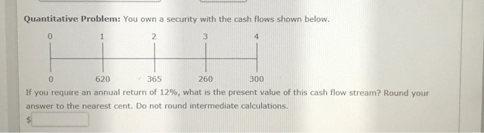  Quantitative Problem: You own a security with the cash flows shown