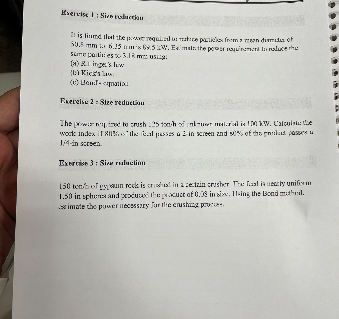  Exercise 1 : Size reduction It is found that the power