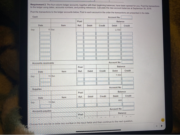15, 2018 Acct # Account Debit Credit 110 Cash $ 2,700 lies