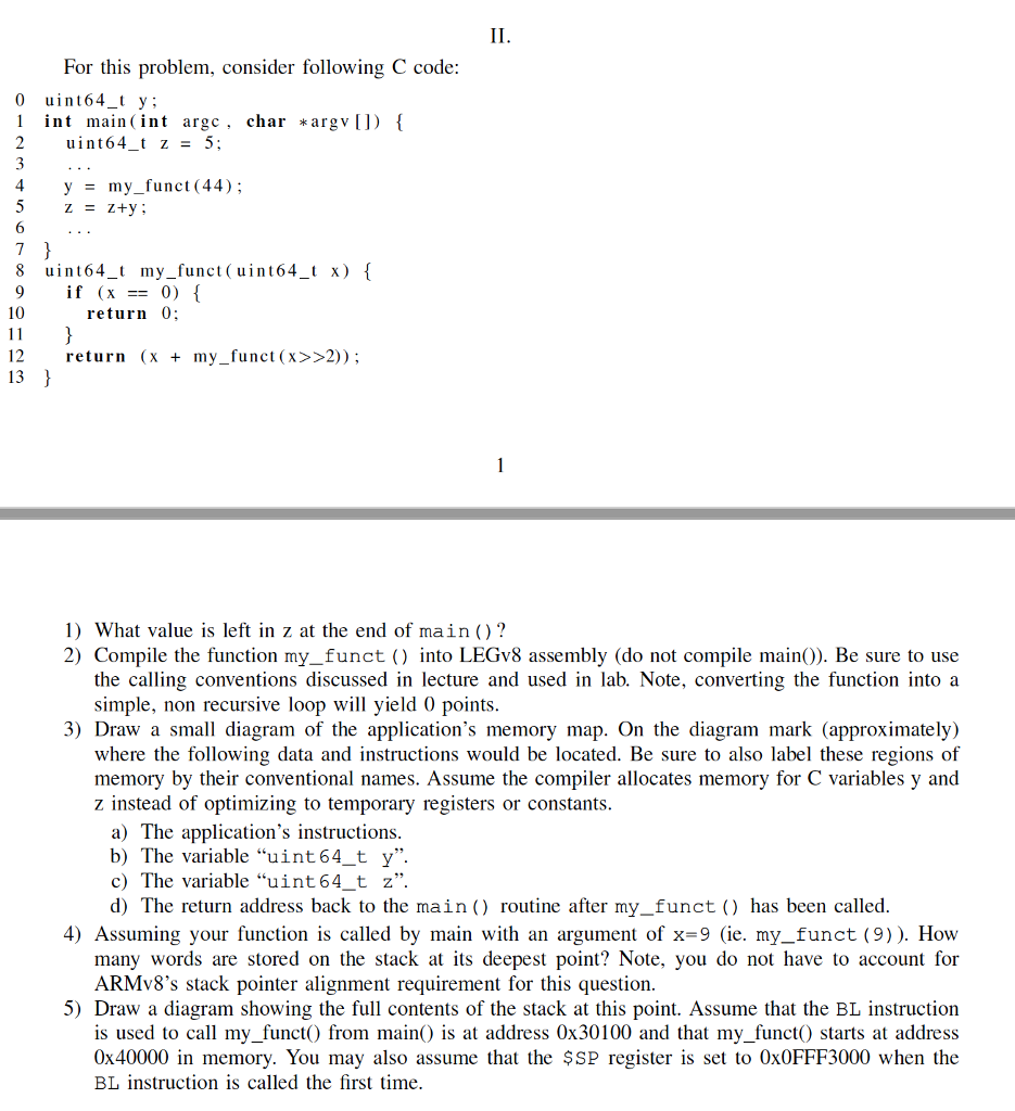  For this problem, consider following C code 0 uint64_t y 1