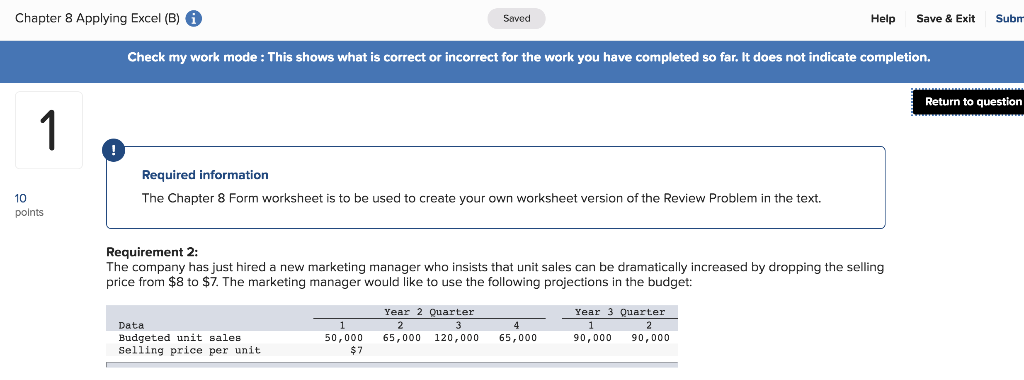  Chapter 8 Applying Excel (B) Saved Help Save & Exit Subm