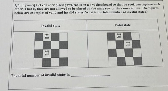  Q3: [5 points] Let consider placing two rooks on a 4***4
