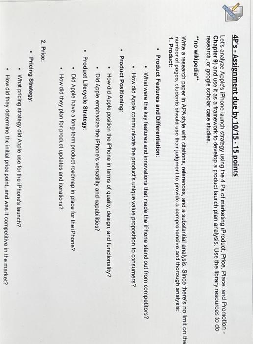  4P's - Assignment due by 10/15 - 15 points Let's analyze