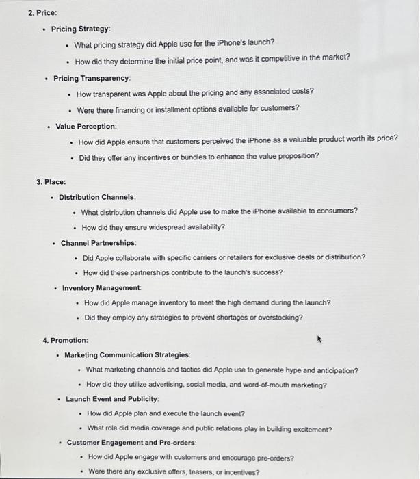 Apple's iPhone launch strategy using the 4 Ps of marketing (Product, Price,
