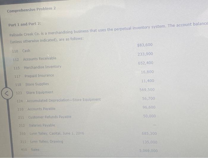  Comprehensive Problem 2 Part 1 and Part 2: Palisade Creek Co.