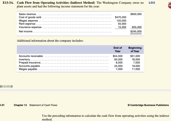  E13-3A E13-3A. Cash Flow from Operating Activities (Indirect Method) The Washington