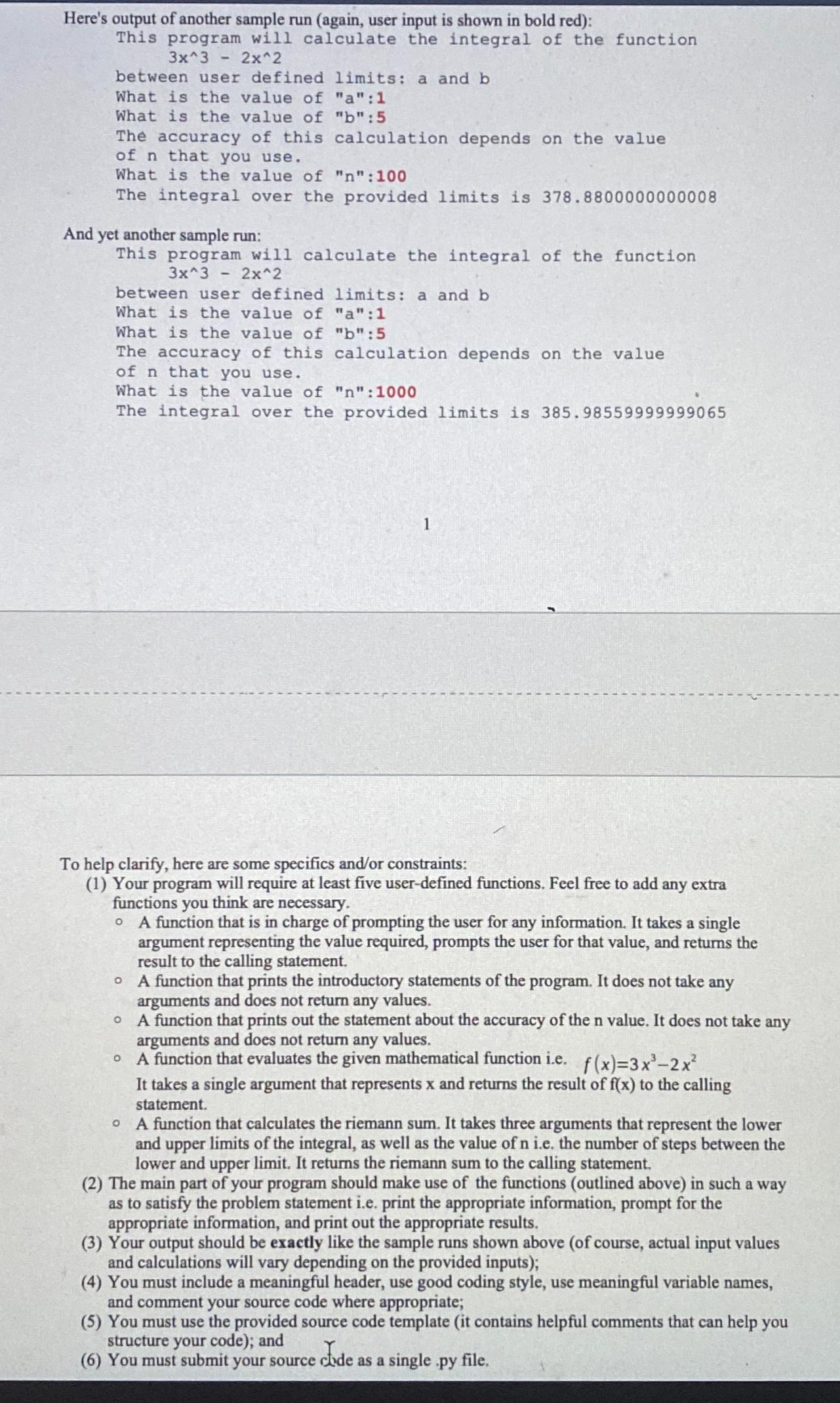  Here's output of another sample run (again, user input is shown