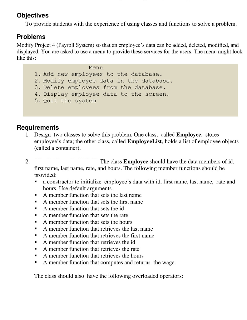 Write the program in C++ Only Here's The Project 4 Program #include