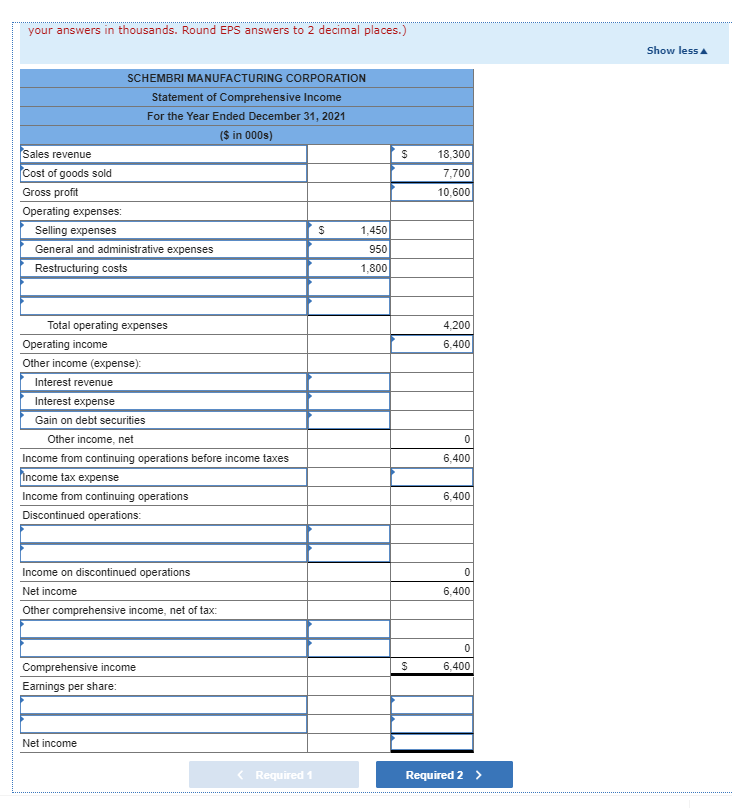 answers and how work the sheets? The following Income statement Items appeared
