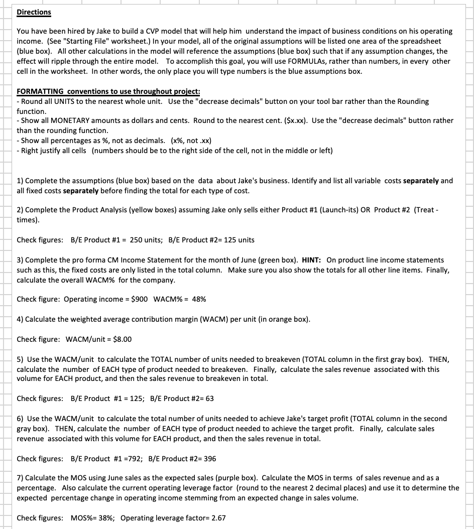 create the excel formulas.Thank you! CVP Modeling project The purpose of this