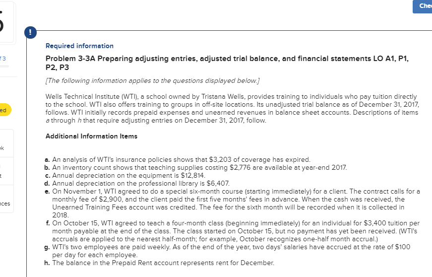  Problem 3-3A Part 1 Required: 1. Prepare the necessary adjusting journal