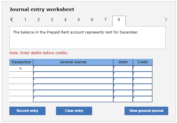 of items a through h that require adjusting entries on December 31,