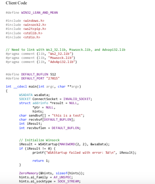 listening socket Result . bind(ListenSocket, result->ai-addr, if (Result ". SOCKET_ERROR) { (int)result->ai-addrlen);