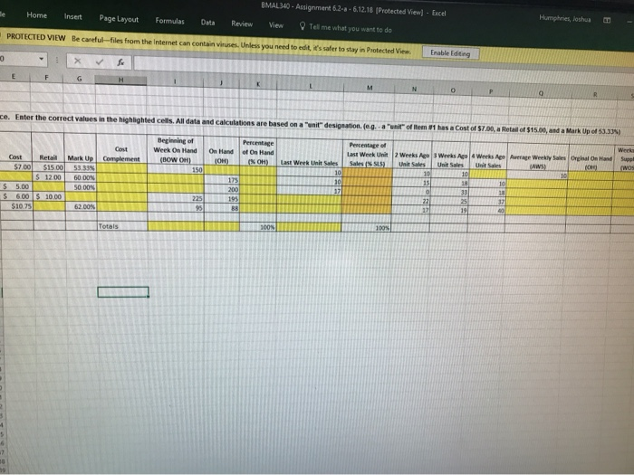  BMAL340 - Assignment 6.2-2-6.12.18 [Protected View] - Excel Home Insert Page