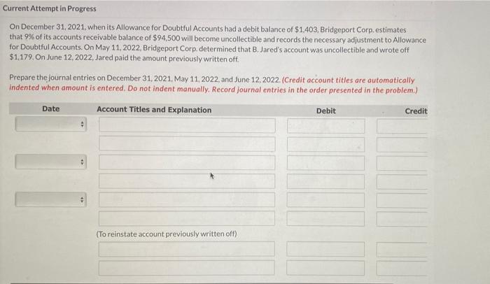  Current Attempt in Progress On December 31, 2021, when its Allowance