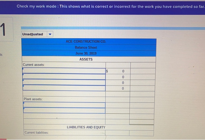 P2 The unadjusted trial balance for Ace Construction Co. as of June