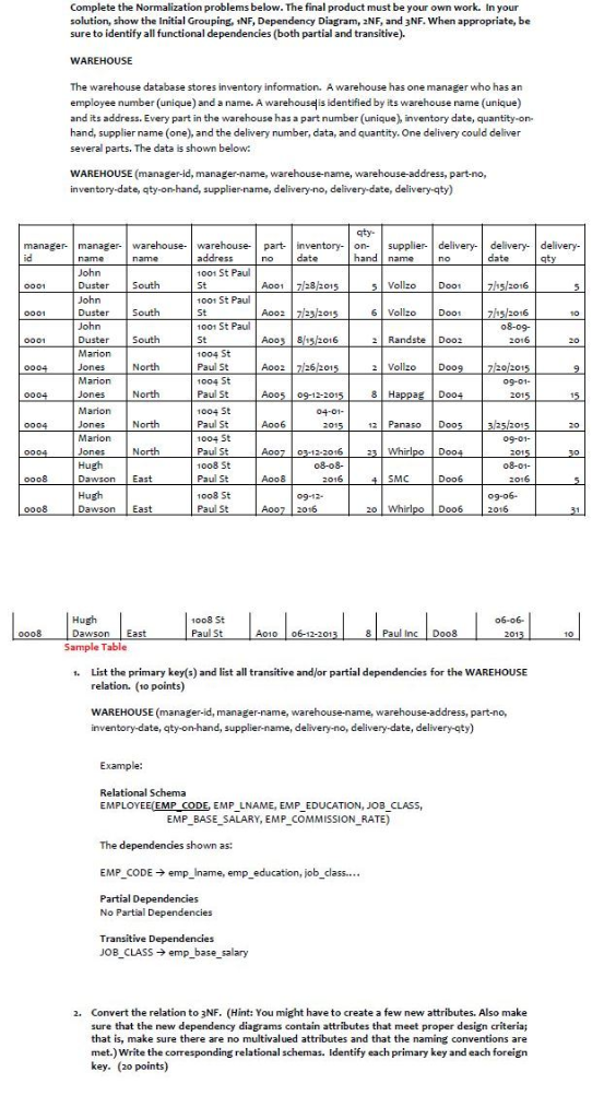  ONLY NEED NO. 2 Complete the Normalization problems below. The final