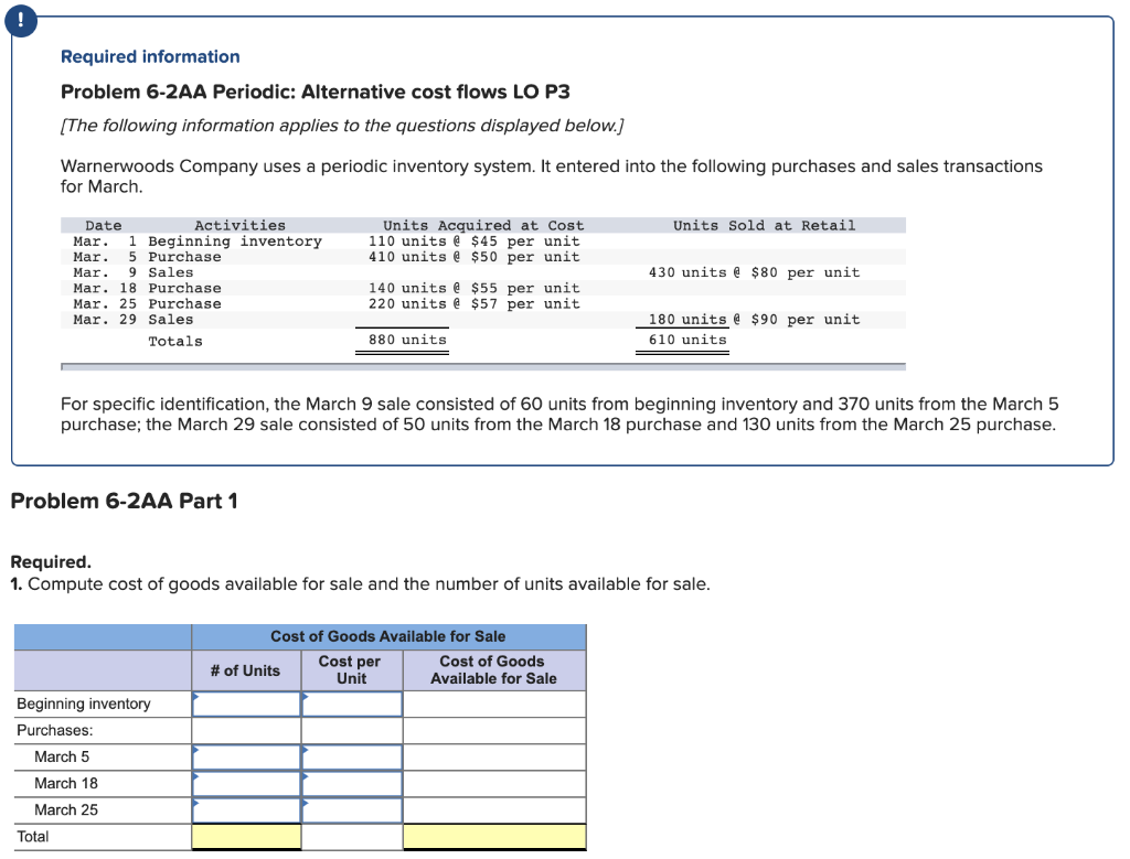  Required information Problem 6-2AA Periodic: Alternative cost flows LO P3 (The