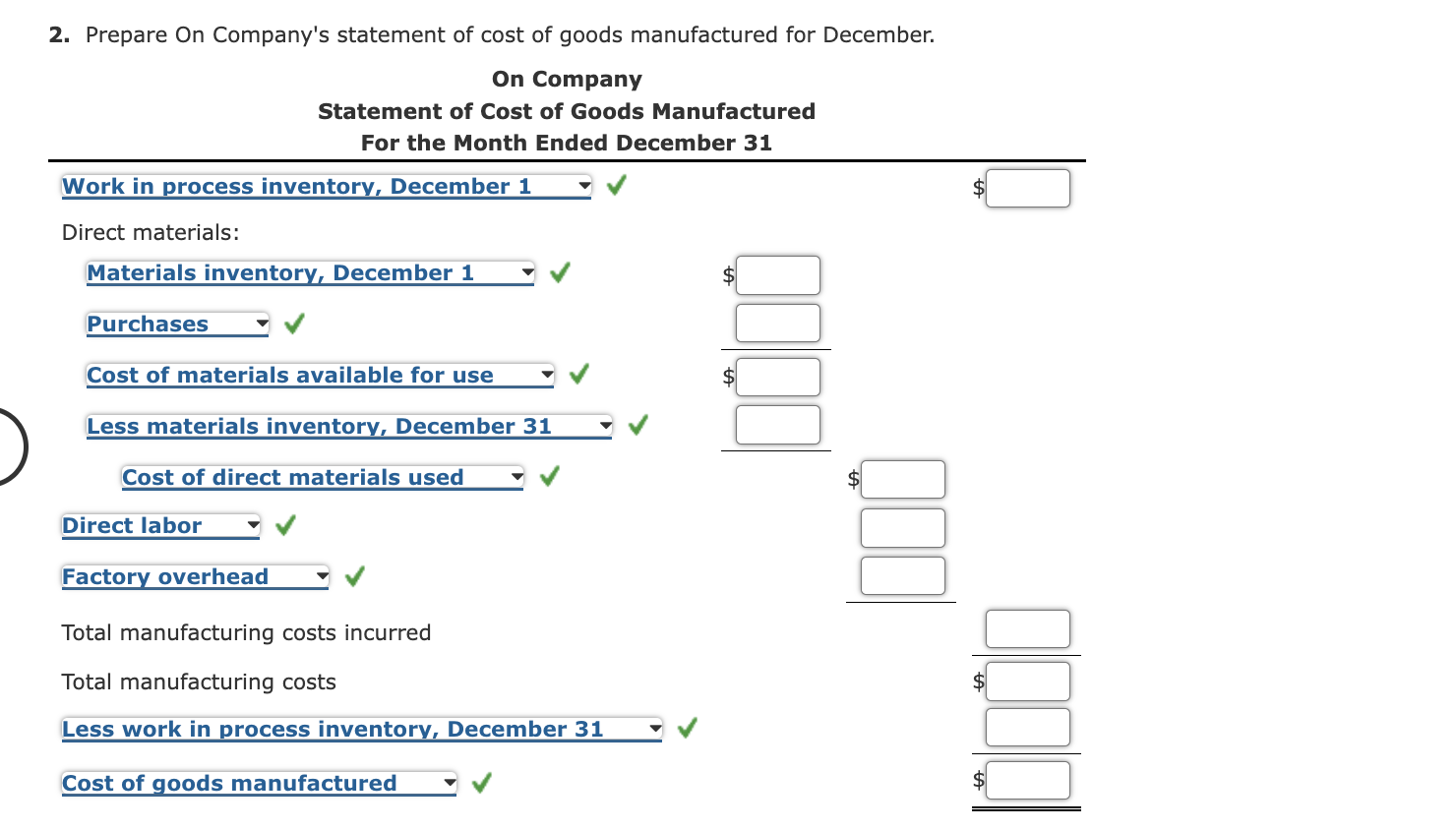 items are omitted from the income statement and cost of goods manufactured