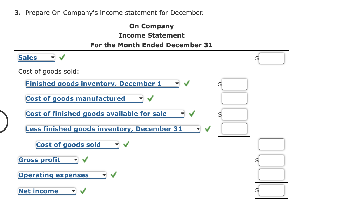 statement data for two different companies for the month of December On