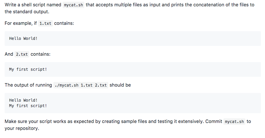  Write a shell script named mycat.sh that accepts multiple files as