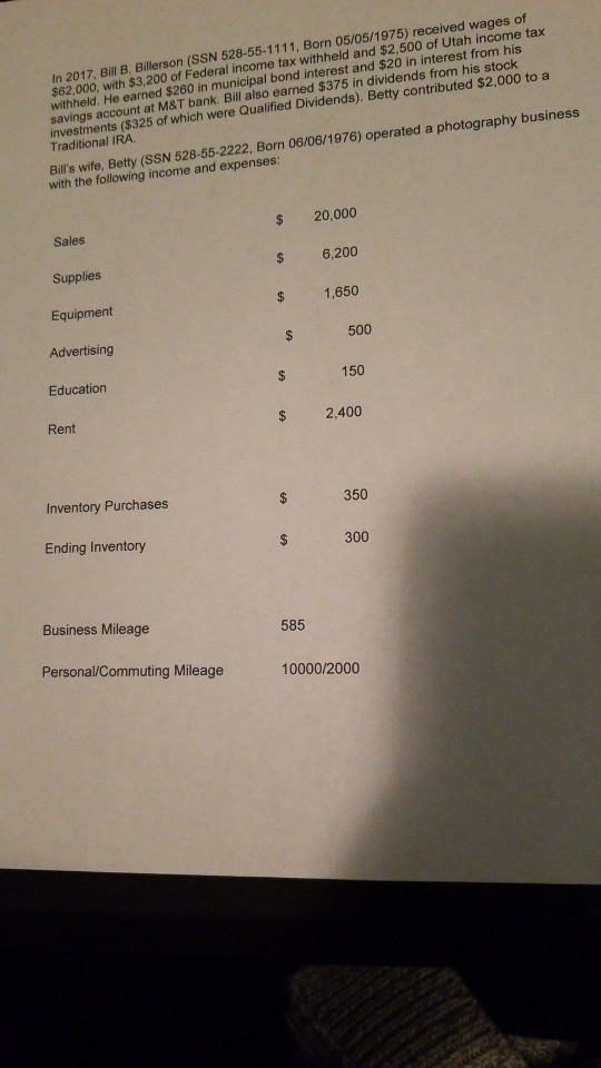 I need to complete form 1040, Schedule A, Schedule C, Schedule