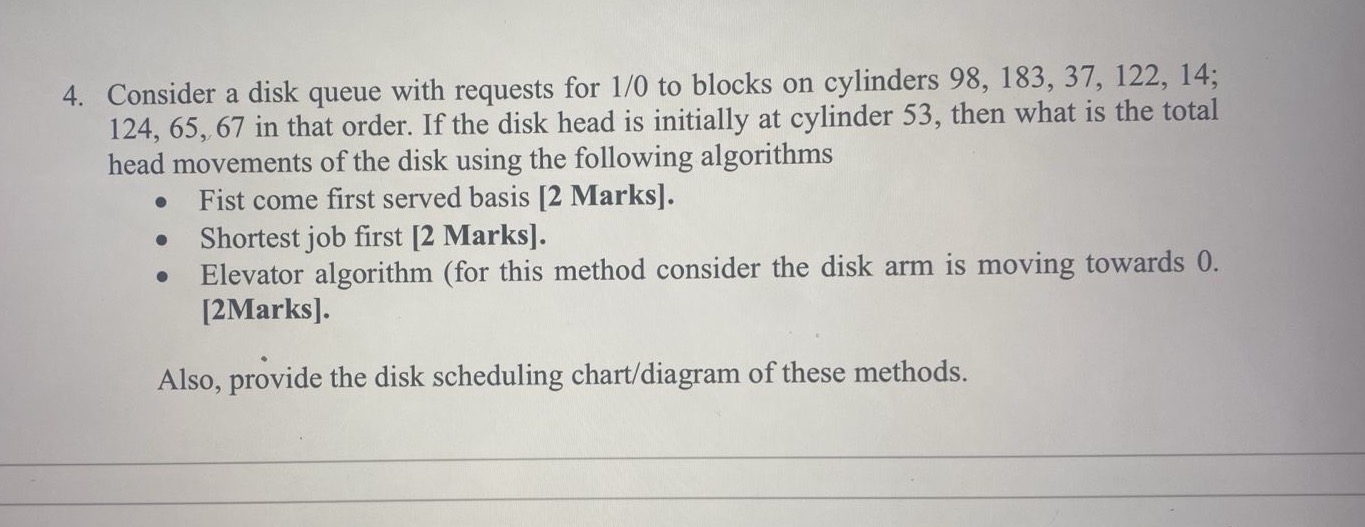  Consider a disk queue with requests for 10 to blocks on