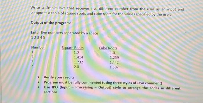  Write a simple Java that receives five different number from the