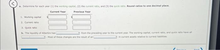 sheet of Abertini Company at the end of two recent fiscal vears: