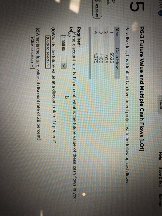  st U11 Saved Help Save & Exit Submit P6-3 Future Value