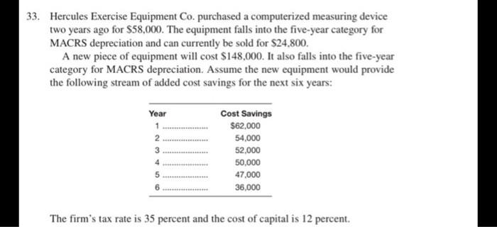  33. Hercules Exercise Equipment Co. purchased a computerized measuring device two