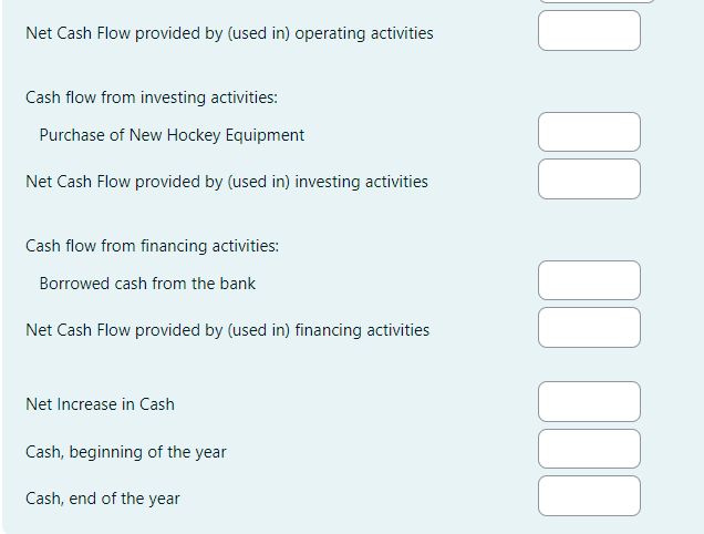 (pp.603-604) in your textbook, complete the following Statement of Cash Flows using