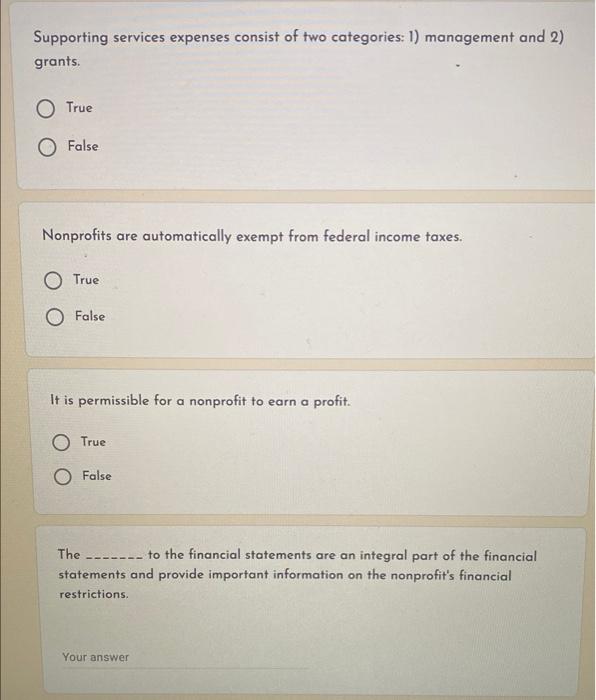 not-for-profit organization's equipment and furniture. True False Assets released from donor restrictions