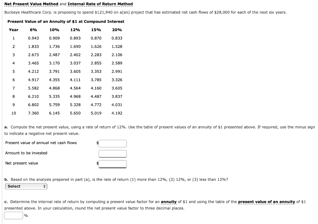  Net Present Value Method and Internal Rate of Return Method Buckeye