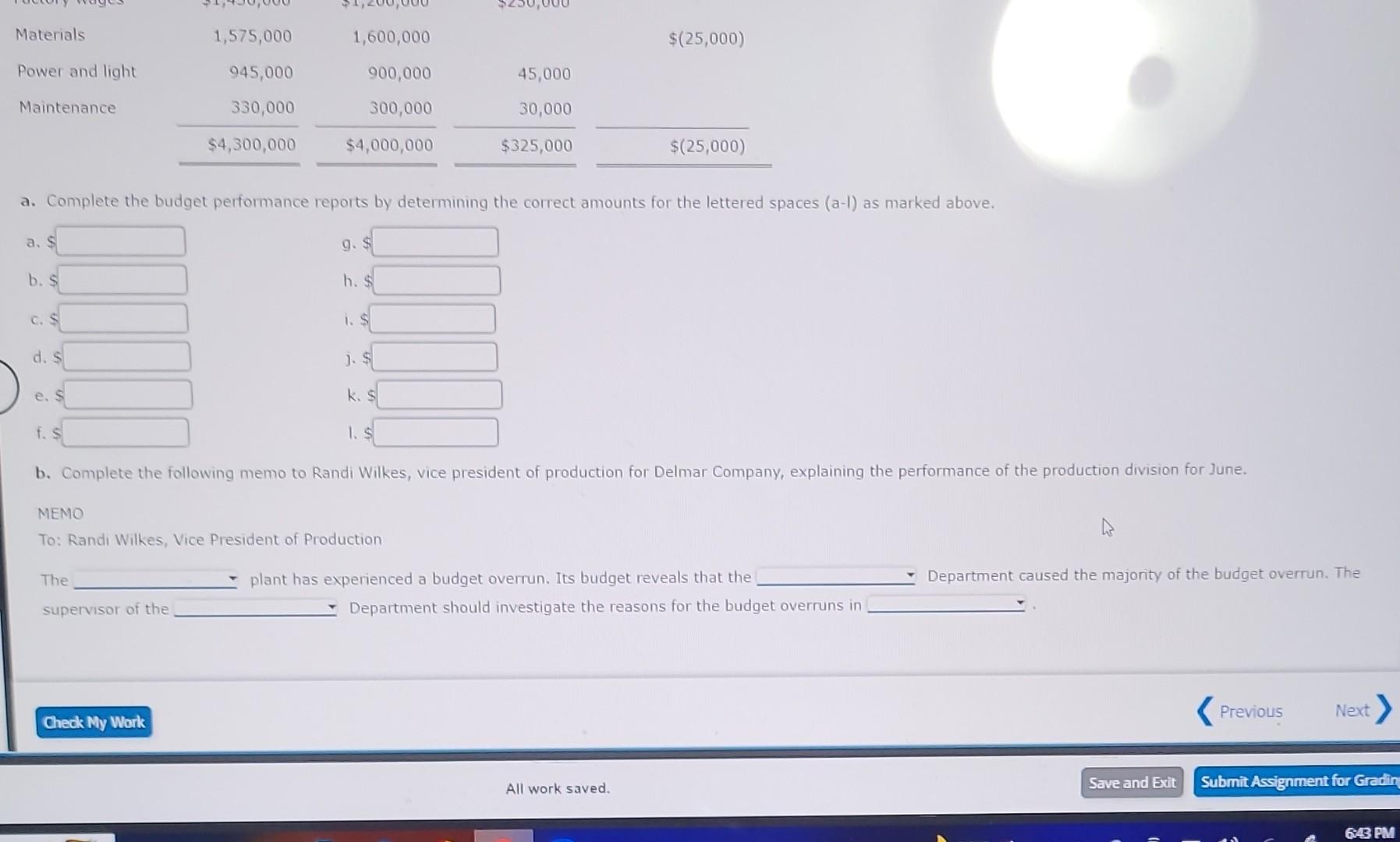 light duty mo Delmar Company Budget Performance Report-Vice President, Production For the