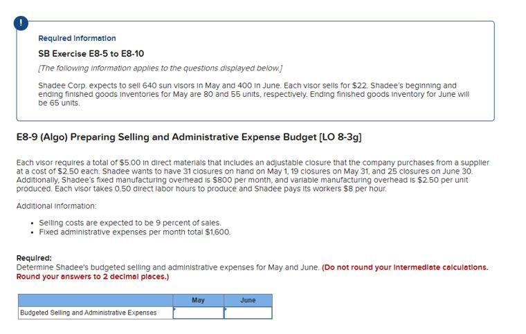  ! Required Information SB Exercise E8-5 to E8-10 [The following information