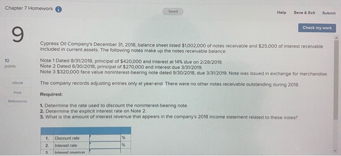  Chapter 7 Homework Saved Help Save & Exit Submit Check my