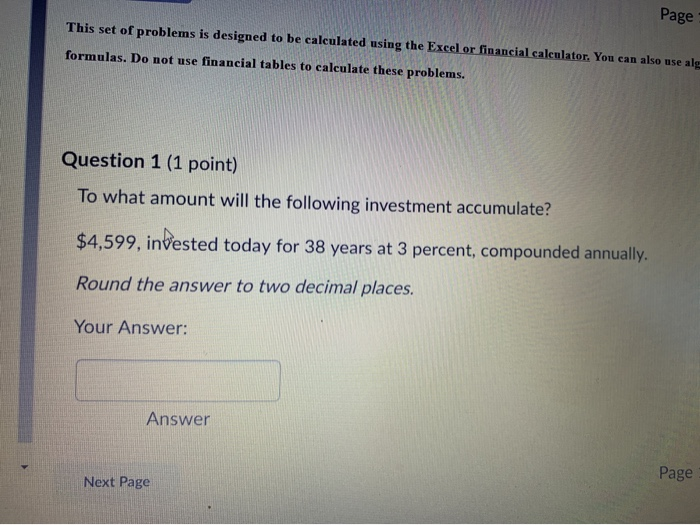  Page This set of problems is designed to be calculated using